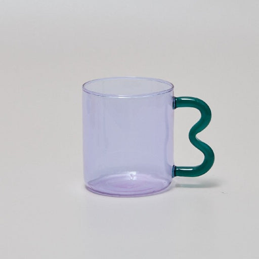 Colourful Glass Cup with Wavy Handle