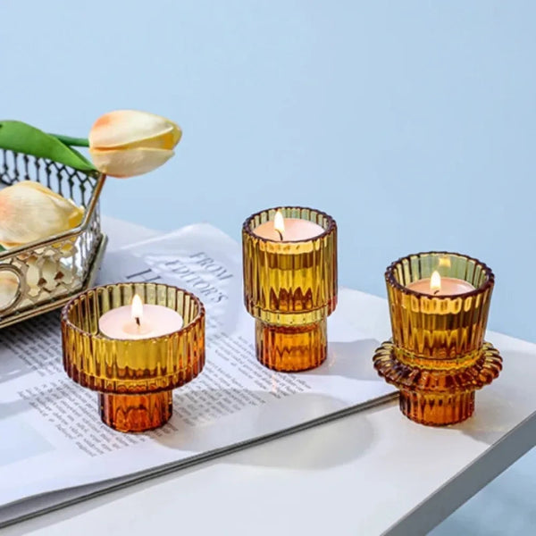 Ribbed Candle Holders (Set of 3 - Assorted Colours)