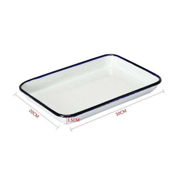 Enamel Pie Dish with Blue Rim