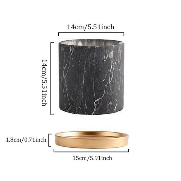 charcoal and white veined marble ceramic planter