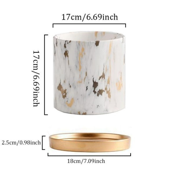 gold veined marble pattern ceramic planter