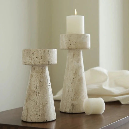 Carthage Travertine Candlestick Holders