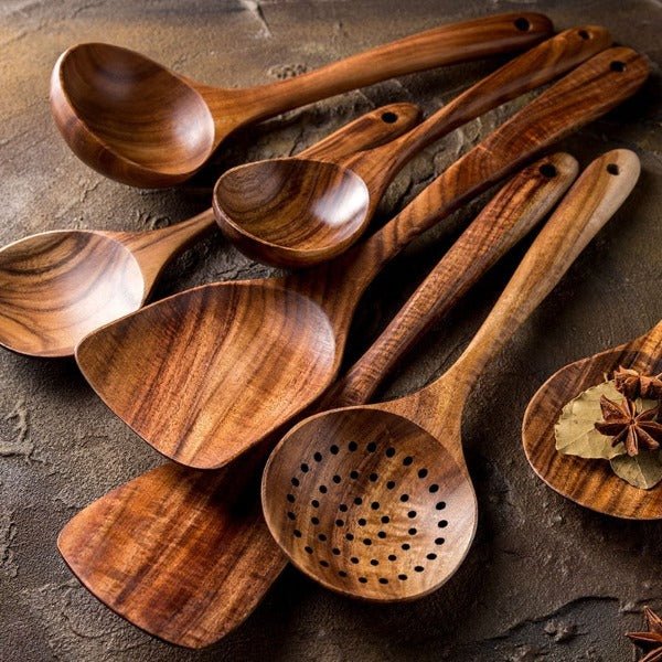 natural wood kitchen utensils