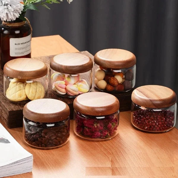 spice jars with wood lid