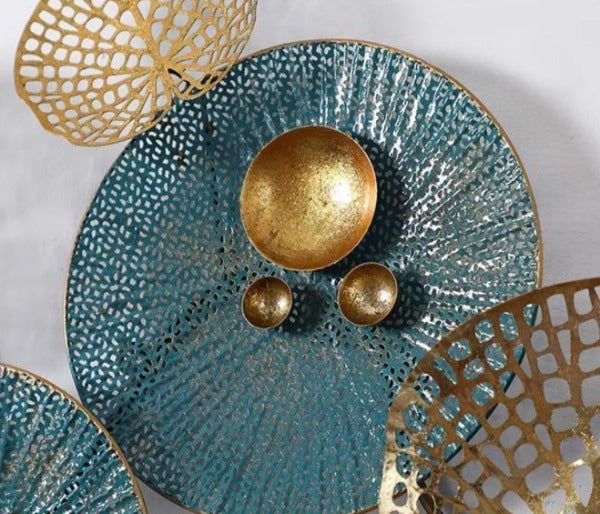 Teal and Gold Iron Sphere Wall Art