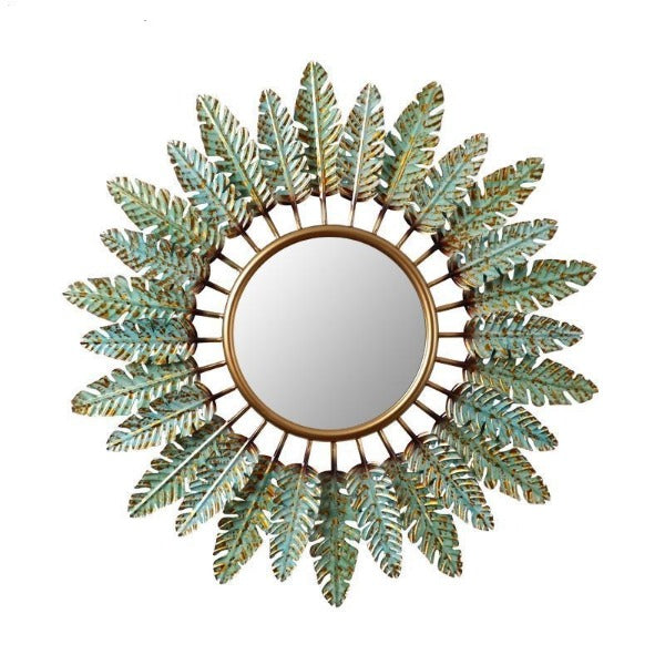 Decorative Wall Mirror with Metal Feathers