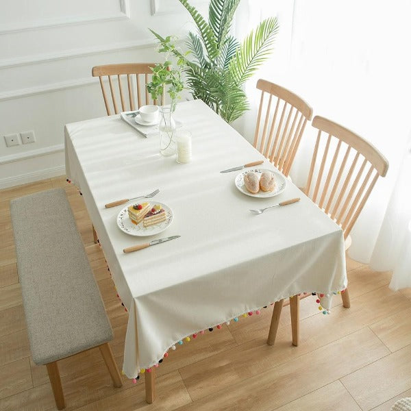 Linen Tablecloth with multi-coloured baubles