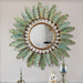 Brass Wall Mirror with Green Feathers