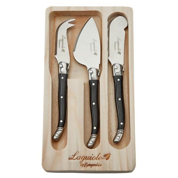 Set of three Laguiole style cheese knives