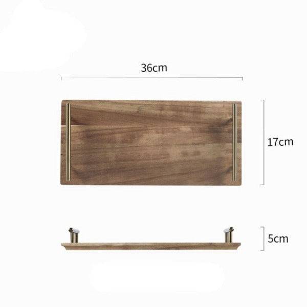 Acacia Rectangular Wooden Tray Metal Handles